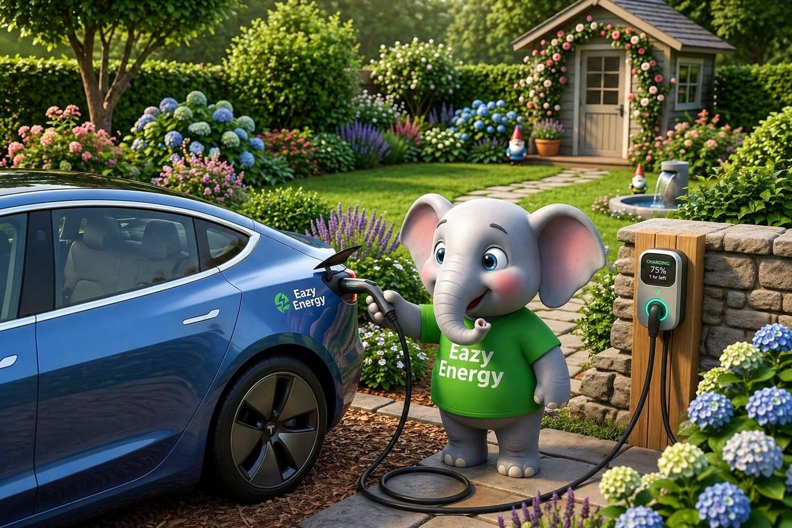 Ollie the elephant charging an EV