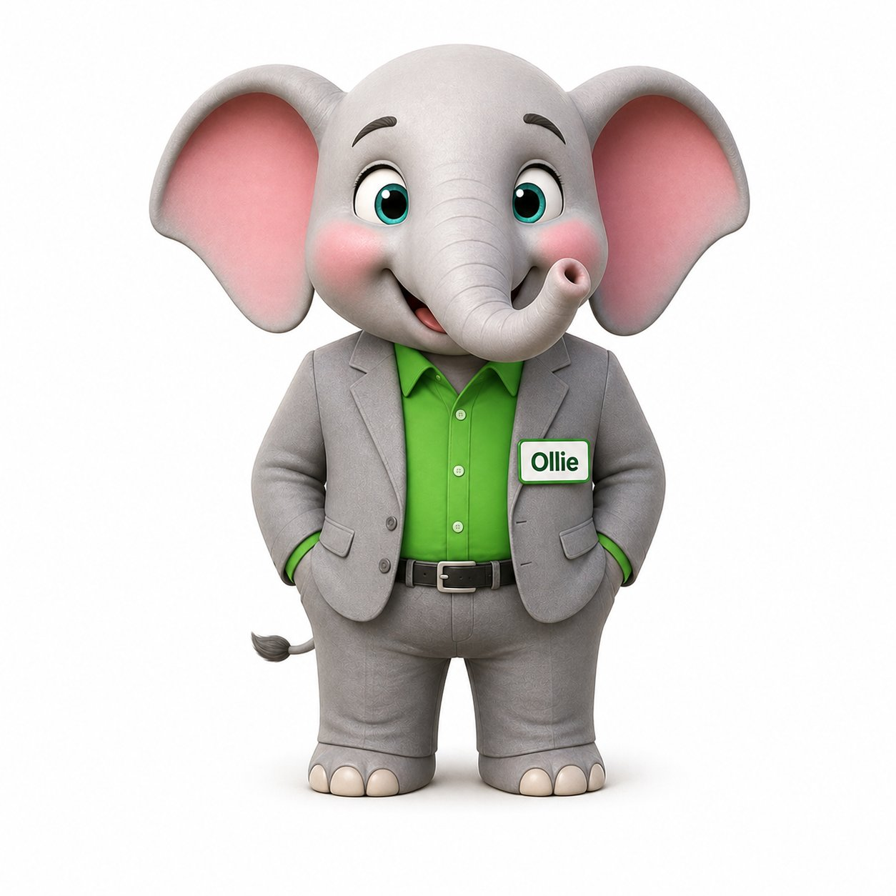 Ollie the elephant in a suit